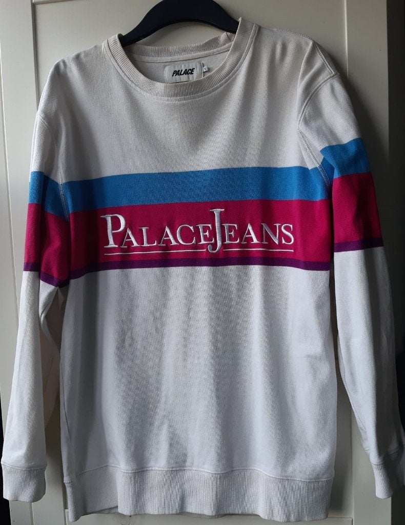 Witte trui met roze en blauwe streep Palace maat L, Meerkleurig, Nieuw, Ophalen of Verzenden, Maat 52/54 (L)