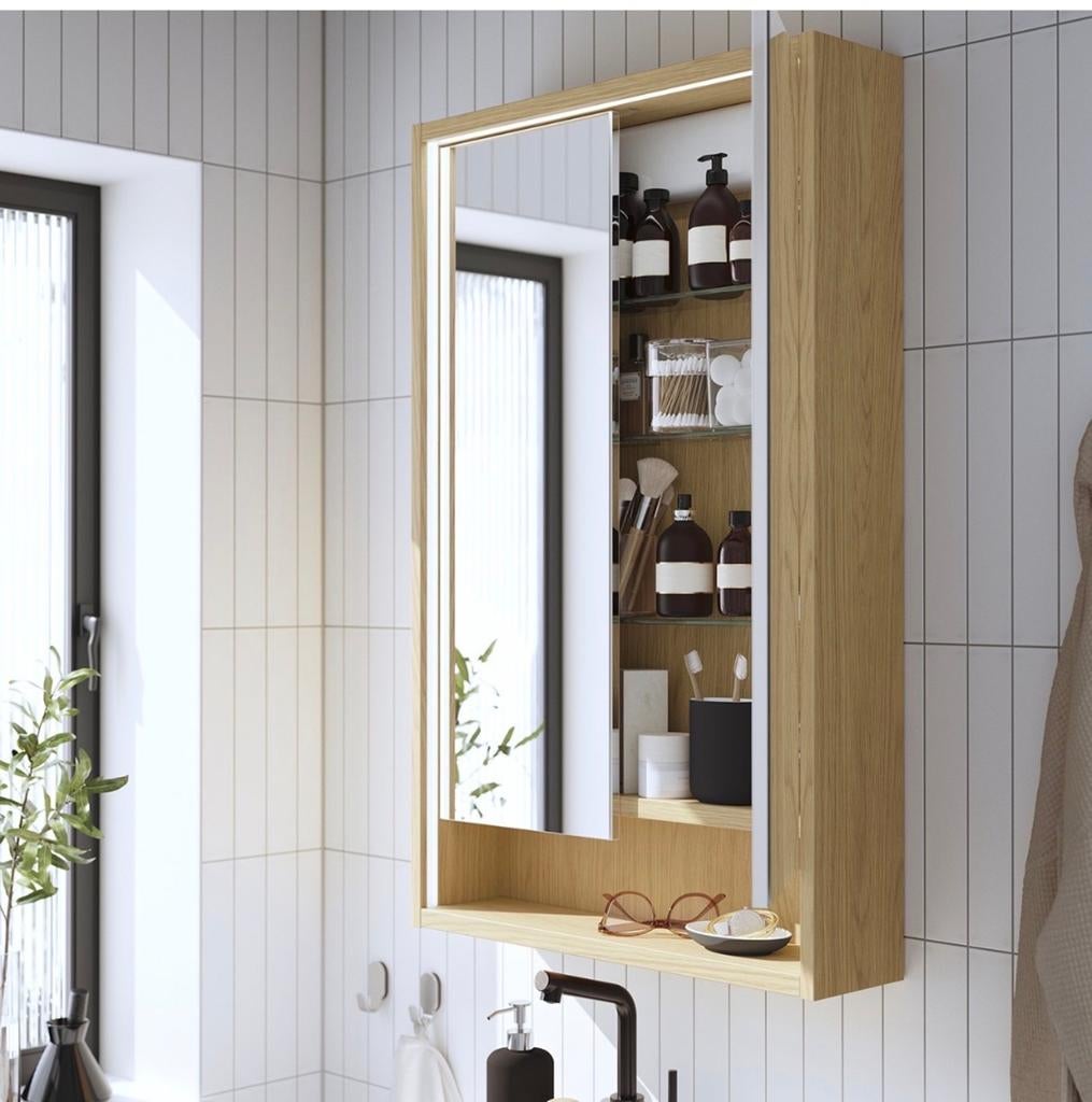 IKEA Faxalven spiegelkast - gemonteerd (ongebruikt), Huis en Inrichting, Badkamer | Badkamermeubels, Ophalen, Minder dan 50 cm