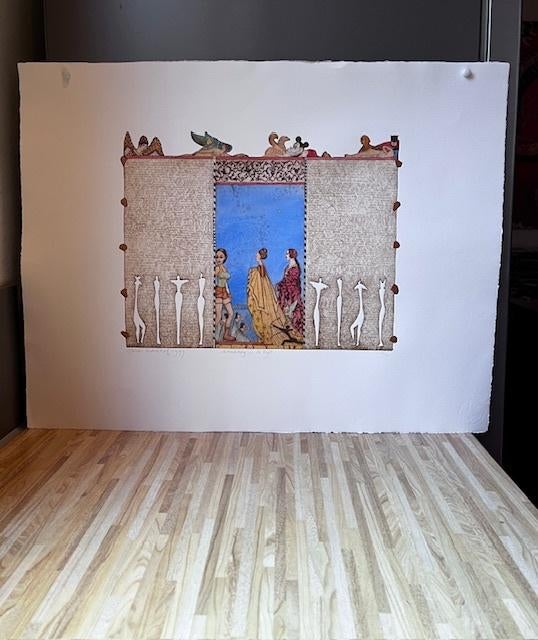 Ontmoeting in de tijd 12/90 (51x65) bladgoud - Gea Karhof, Ophalen of Verzenden