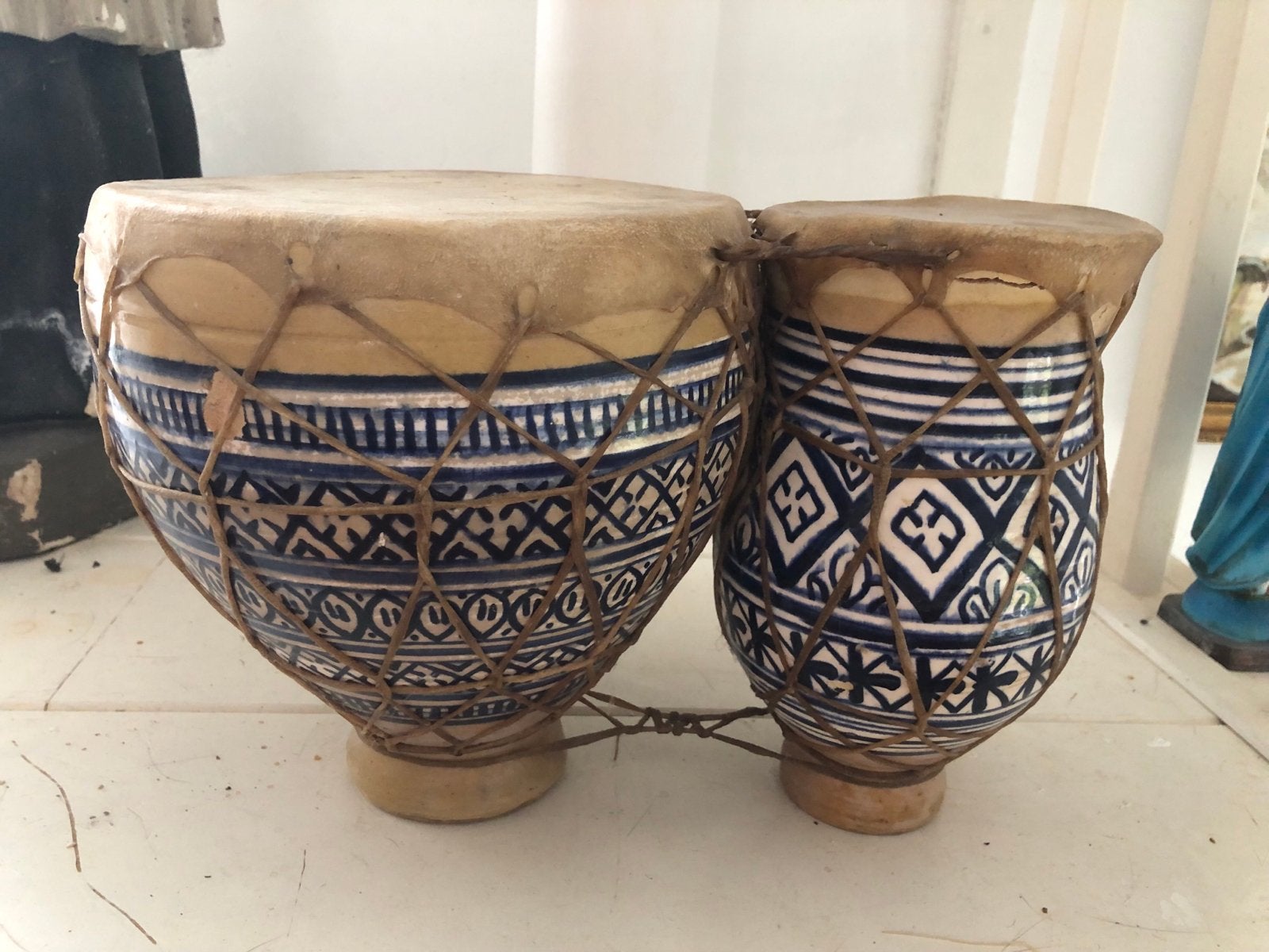 Vintage Bongo Trommels - Handgemaakt Keramiek, Muziek en Instrumenten, Ophalen, Gebruikt, Trommel