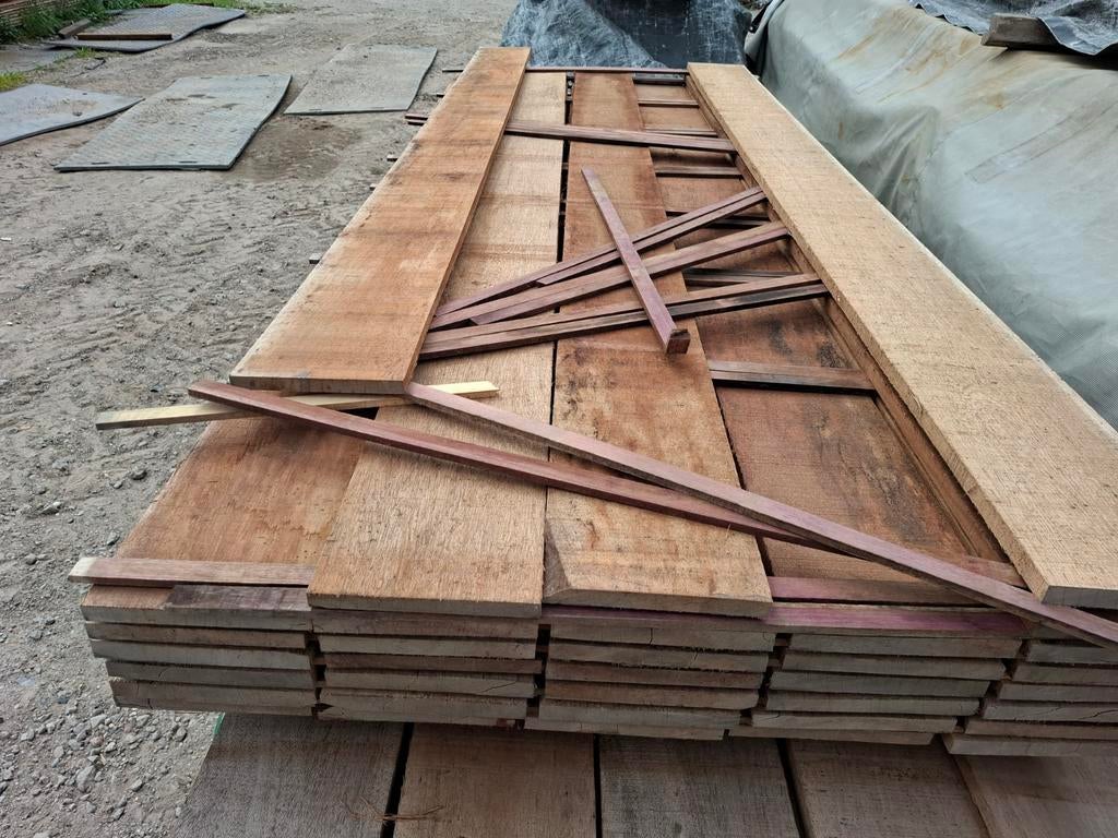 Partij 35 st hardhout beschoeiing planken 250x20 bezorgen mo, Ophalen, Planken, Nieuw, Hardhout