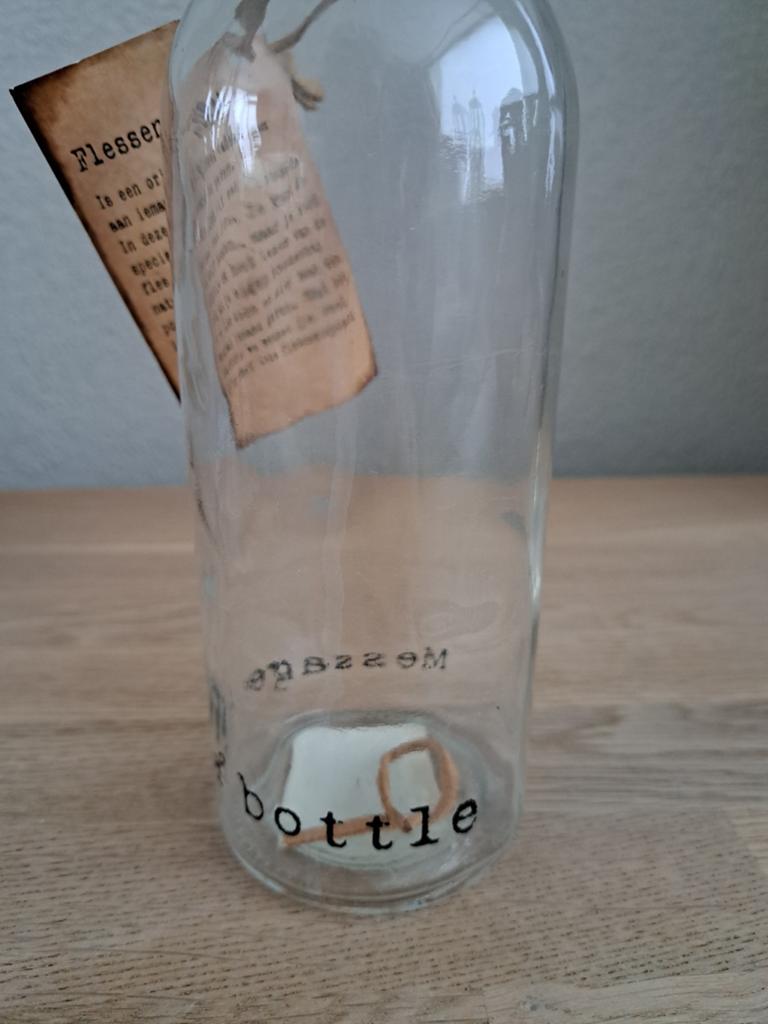 Flessenpost fles met kurk en label, Ophalen of Verzenden, Zo goed als nieuw, Glas