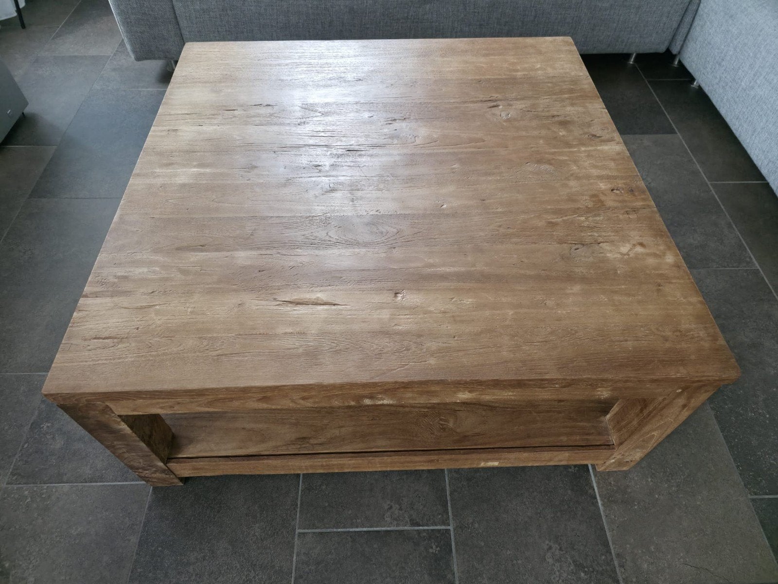 teak salontafel 1x1 m, Ophalen, Gebruikt, 50 tot 100 cm, 50 tot 100 cm