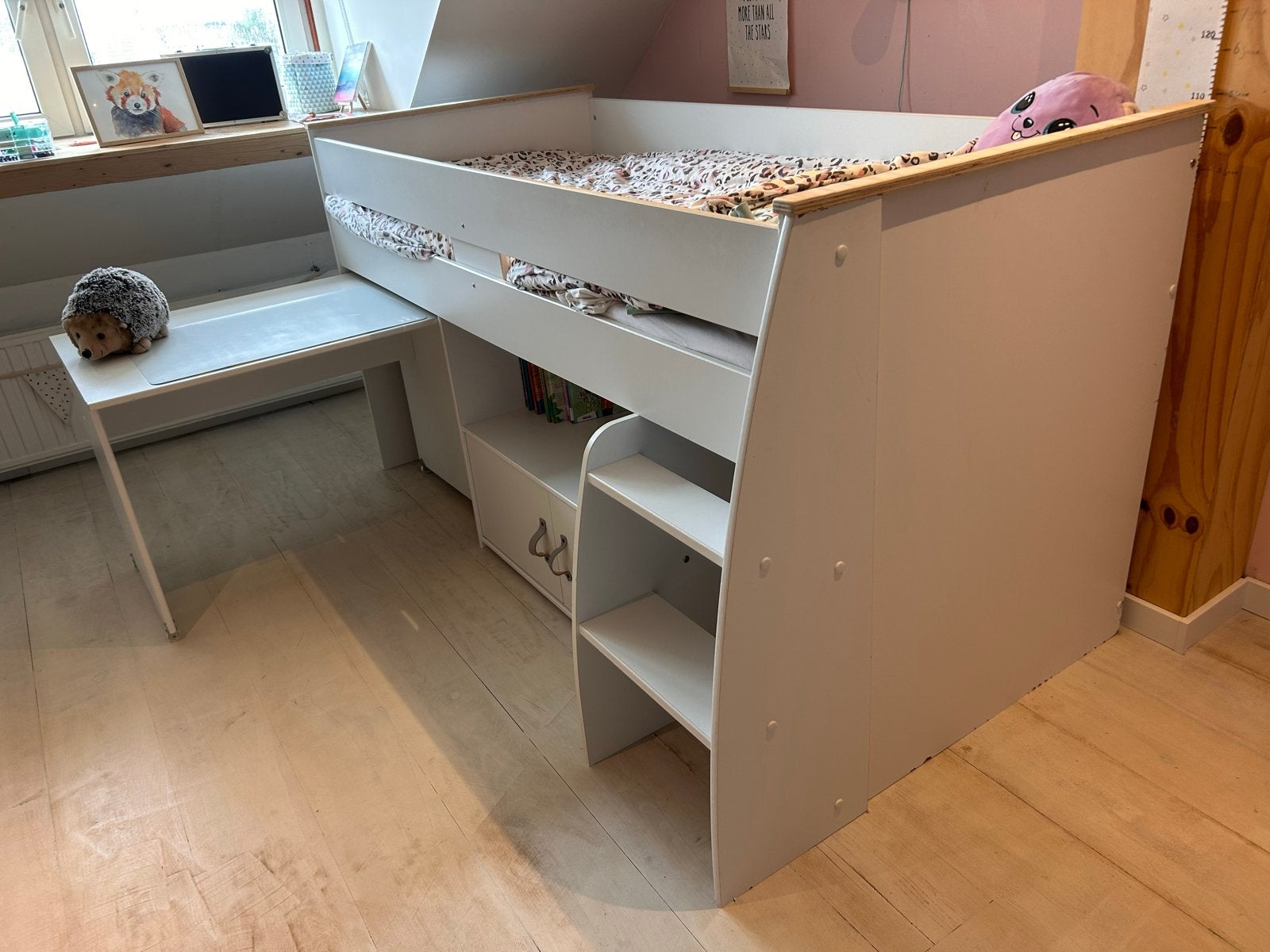 Halfhoogslaper met bureau en opbergruimte, Ophalen, Gebruikt, 90 cm, Eenpersoons