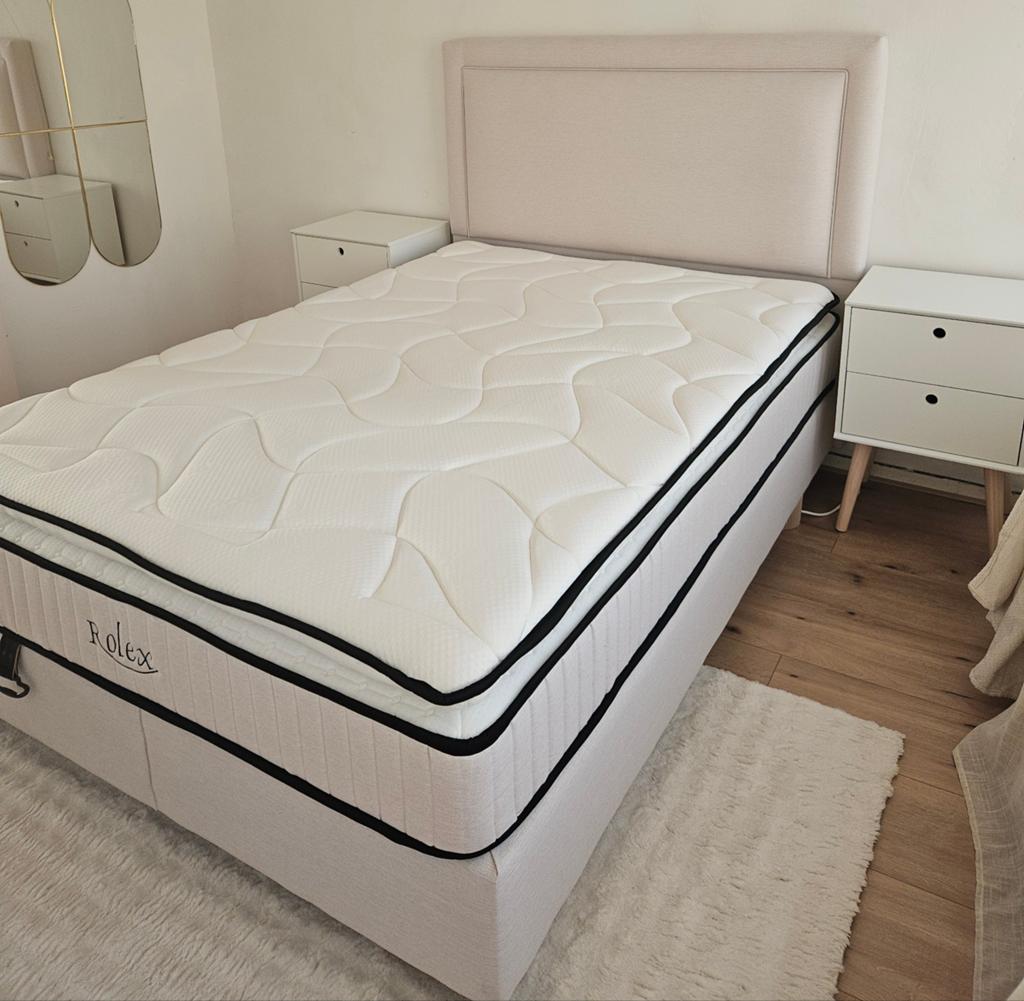 Nieuw Rolex boxspring met topper inclusief nachtkastjes, Ophalen, Tweepersoons, 140 cm, Stof