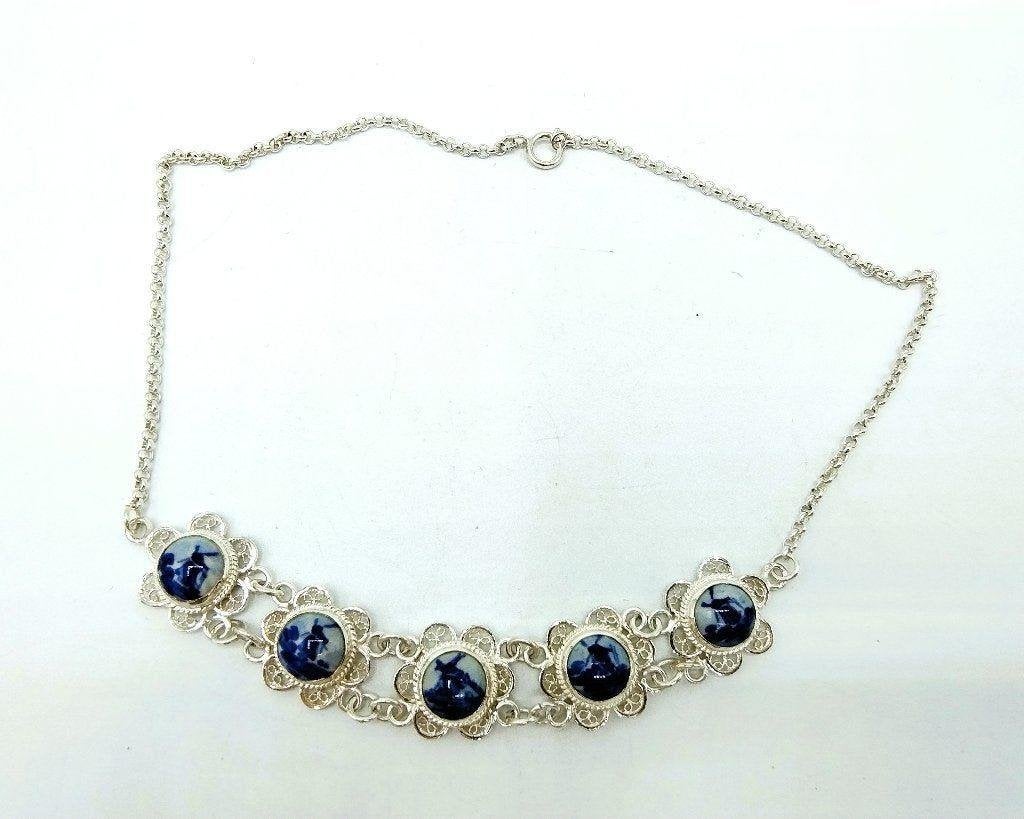 Zilveren ketting, Delfts blauw keramiek, 835, Info@zilverwebsite.nl, Verzenden, Zo goed als nieuw, Zilverwebsite.nl