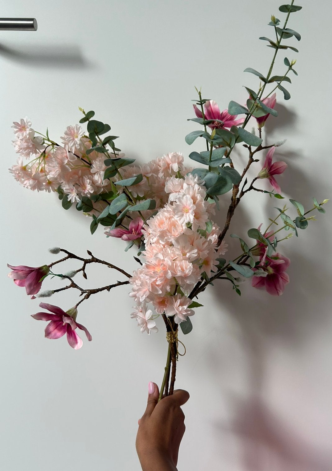Zijden bloemen boeket (Roze en Groen), Binnen, Kunstbloem, Zijde, Ophalen of Verzenden