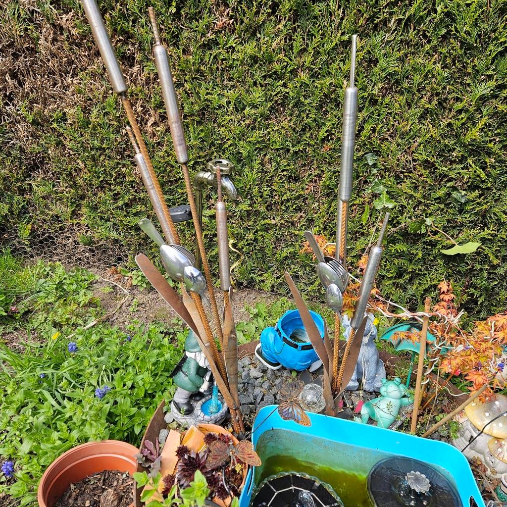 Merel in het riet van staal decoratie in de tuin, Ophalen of Verzenden