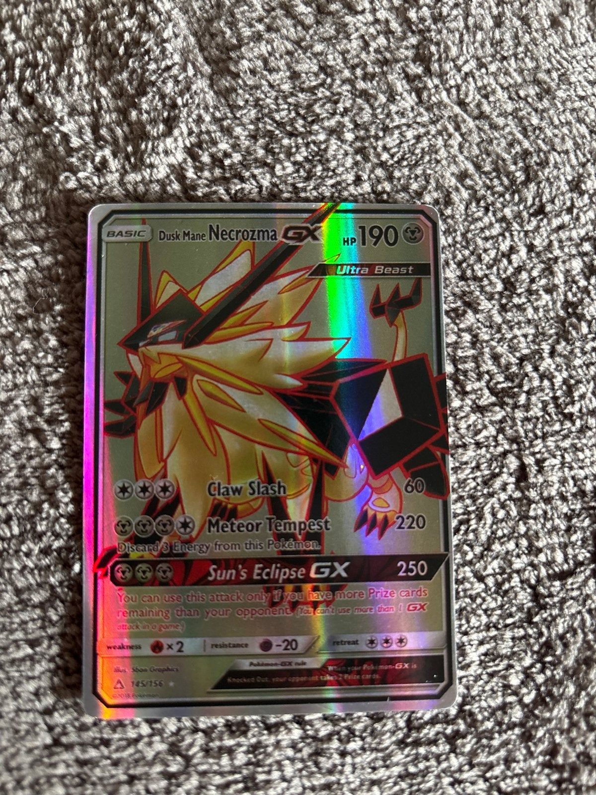Dusk Mane Necrozma GX Pokémon Kaart - Full Art Foil, Ophalen of Verzenden, Zo goed als nieuw, Losse kaart, Foil