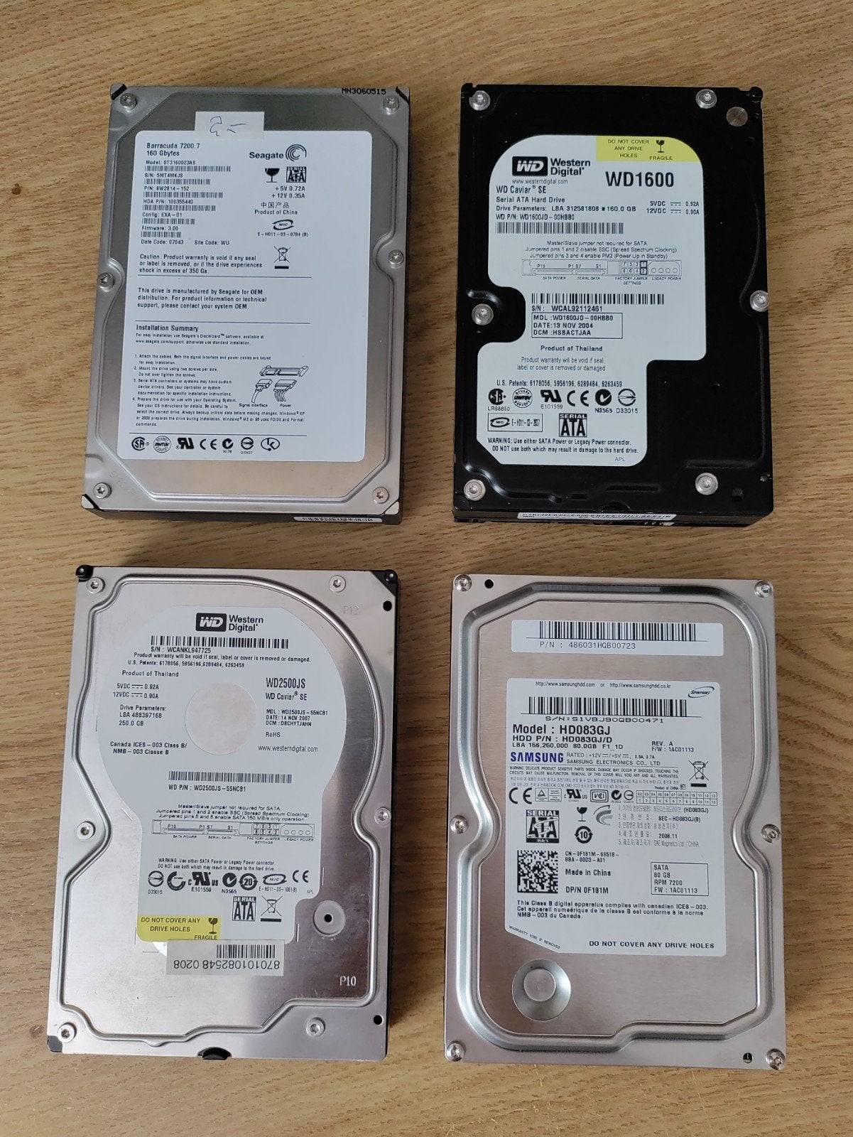 Diverse HDD's: Seagate, Western Digital, Samsung, Computers en Software, Harde schijven, Intern, Gebruikt, Diverse (80GB, 160GB, 250GB)