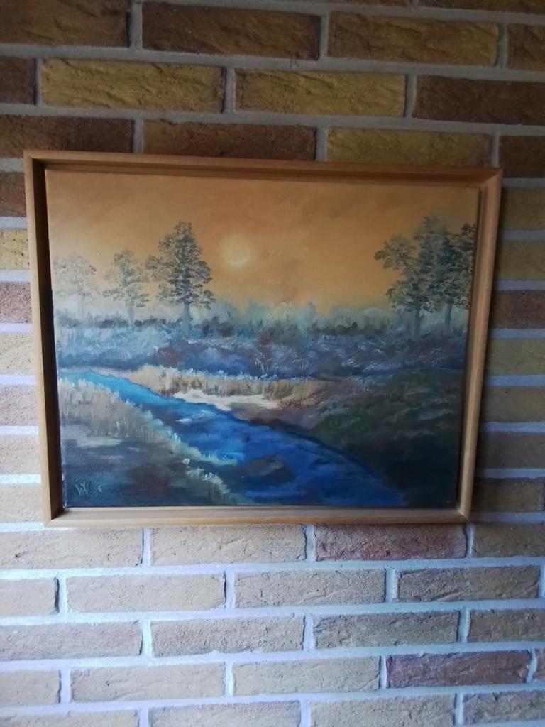 Schilderij Bos en Rivier, Antiek en Kunst, Ophalen of Verzenden