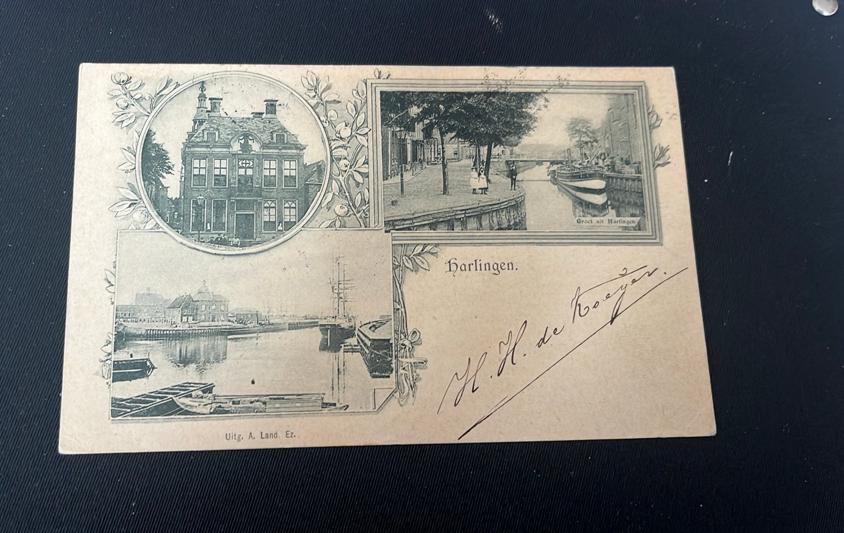 Harlingen litho Haven 3 master stadhuis 1899, Ophalen of Verzenden, Voor 1920, Gelopen, Friesland