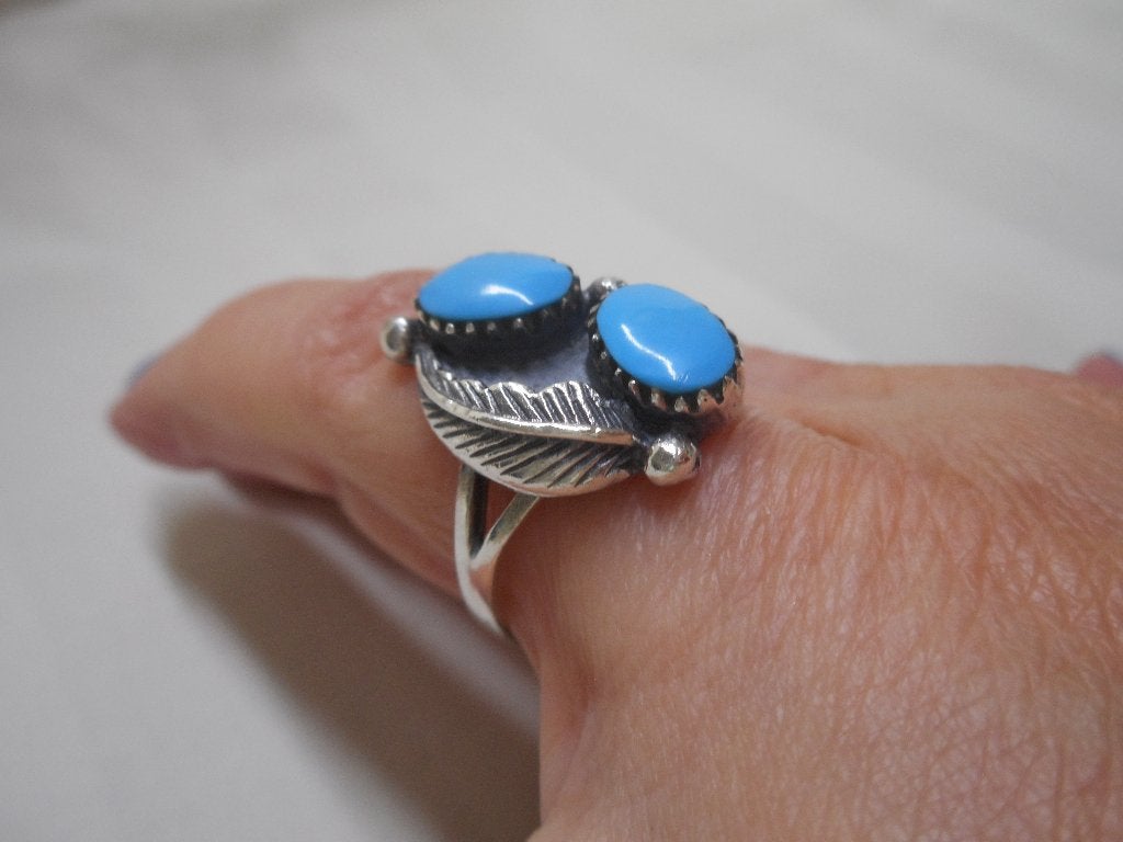 Zilveren Navajo ring met turquoise en veer maat 19 nr.683, 18 tot 19, Verzenden, Zo goed als nieuw, Dame