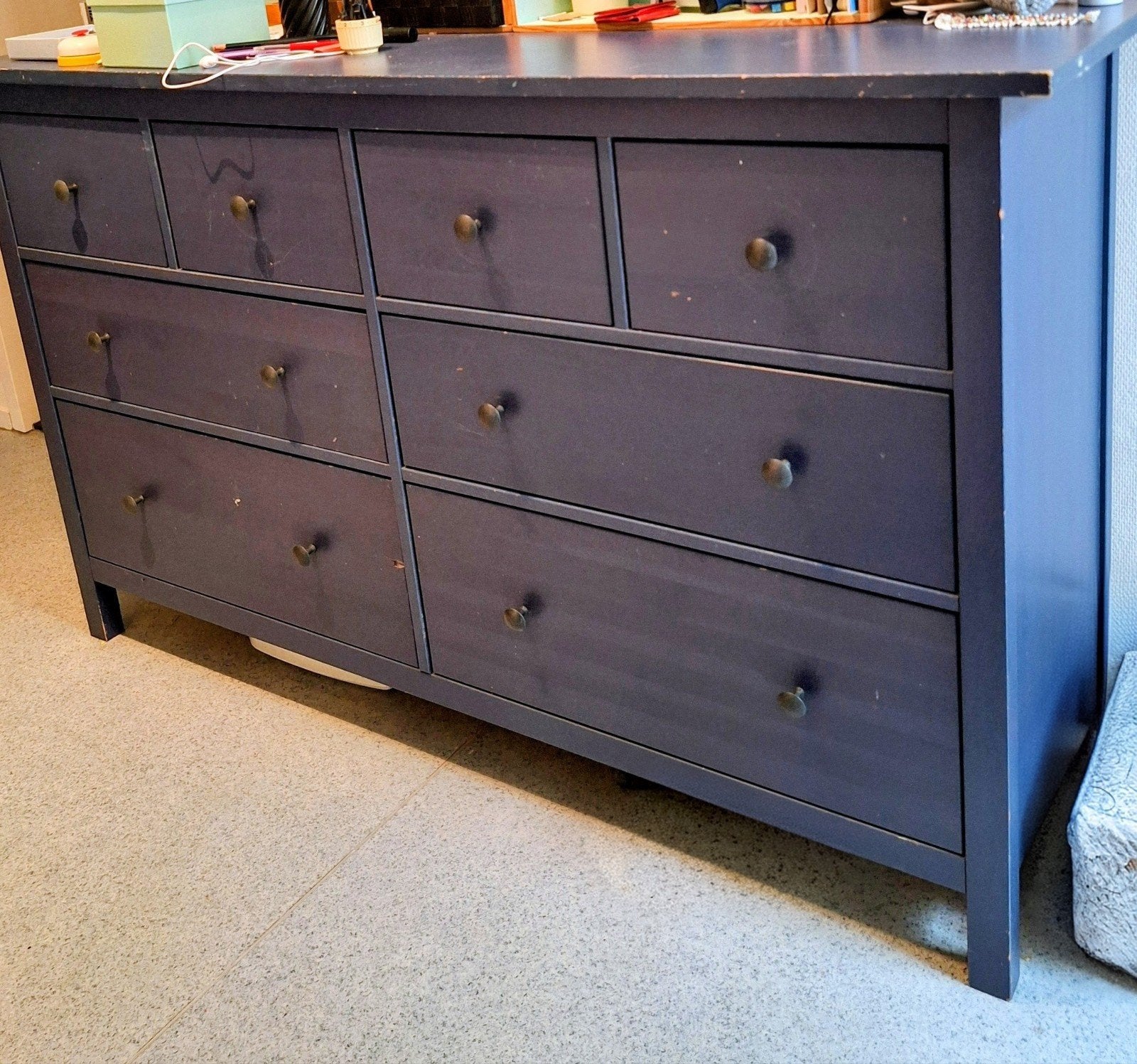 Donkerblauwe Ikea Hemnes ladekast met 8 laden - Gebruikt, Ophalen, Gebruikt, 150 tot 200 cm, Minder dan 100 cm