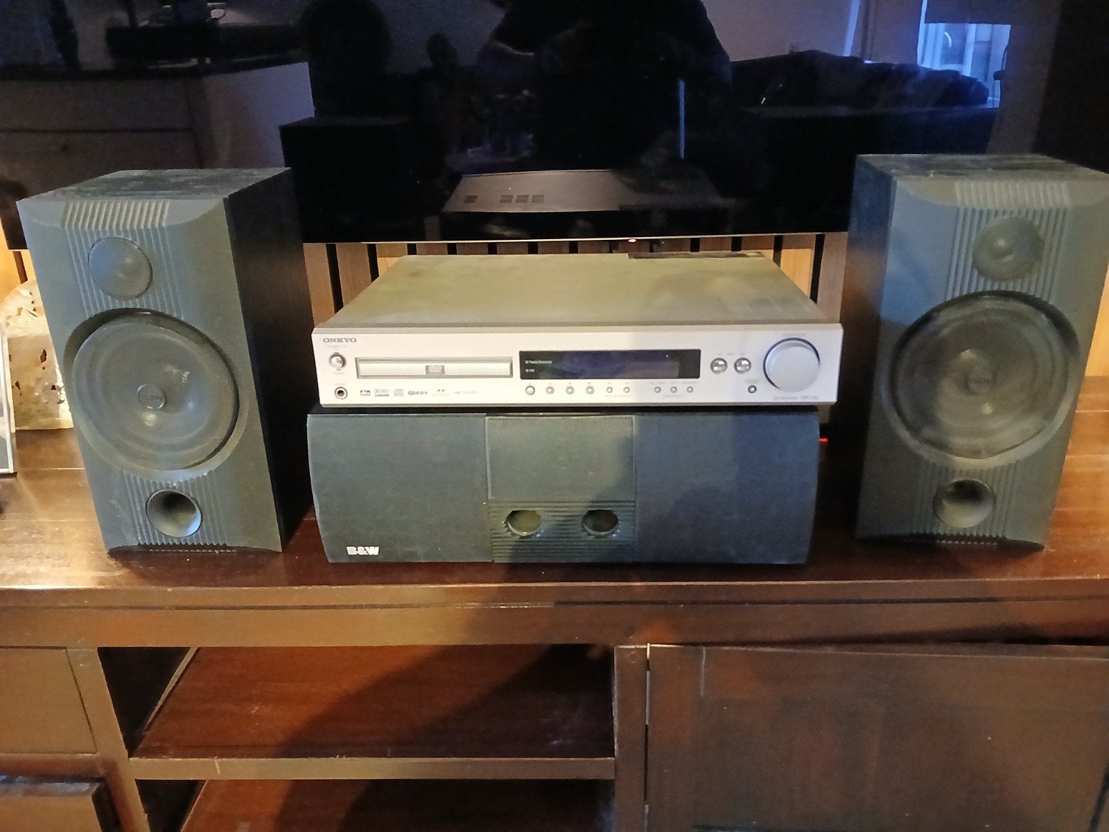 B&W Speakerset met Onkyo Receiver en B&W front speaker, Gebruikt, Speakerset, Ophalen of Verzenden, Bowers & Wilkins (B&W)