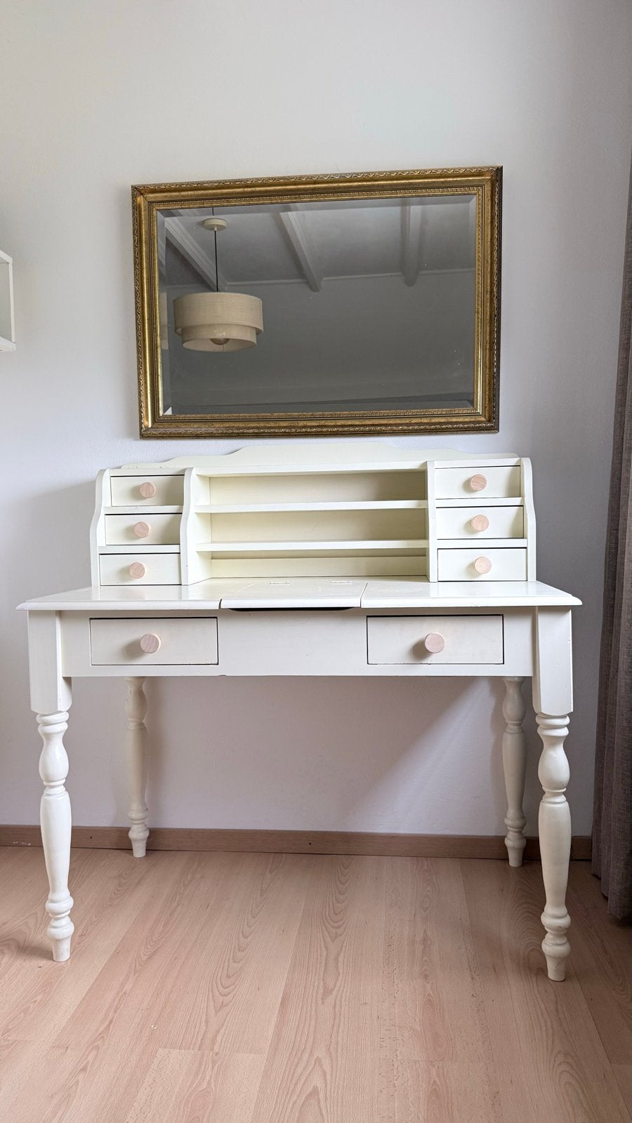Vintage wit bureau/kaptafel met lades en spiegel, Huis en Inrichting, Ophalen, Gebruikt, 100 tot 150 cm, 100 tot 150 cm