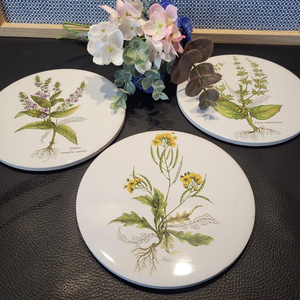 H&R Johnson keramiek onderzetters met plantenprint, 3 stuks, Ophalen of Verzenden