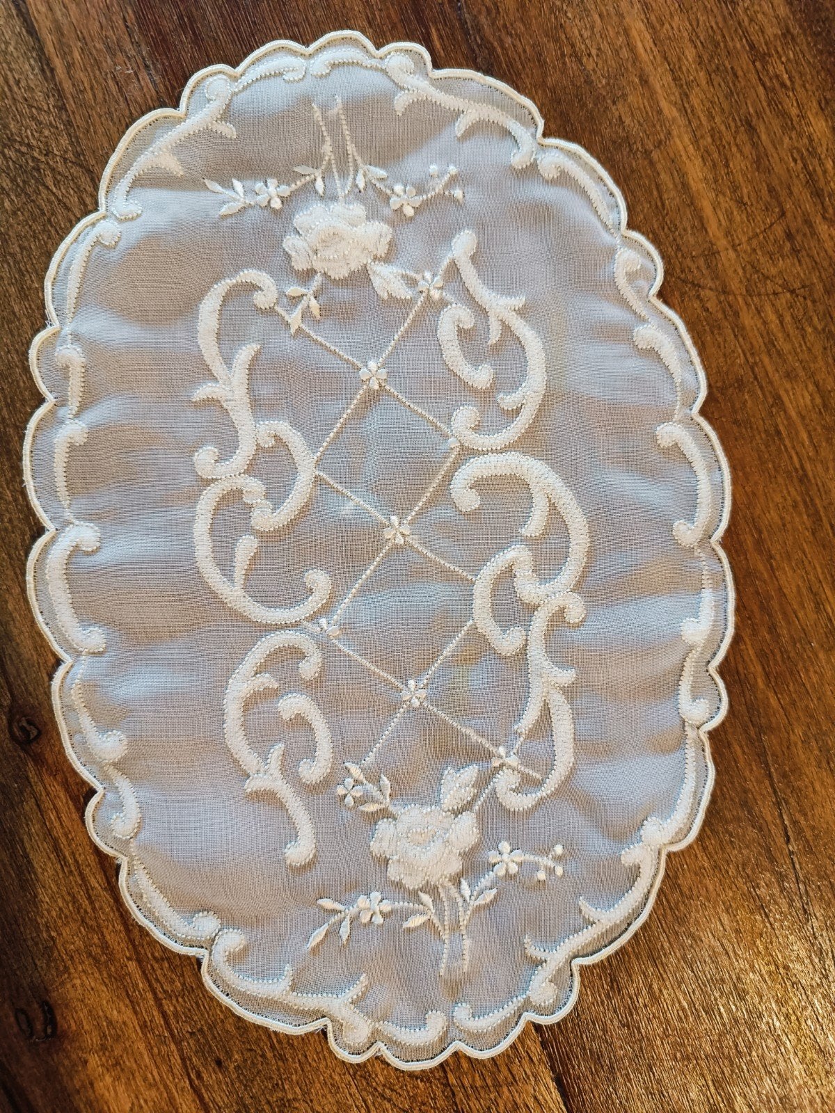 Ovaal kanten kleedje met rozenborduursel, 15x22 cm, Ophalen of Verzenden