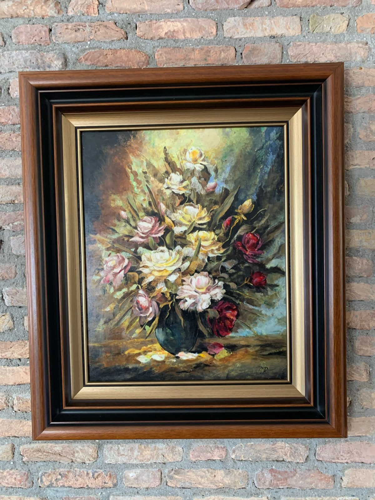 Schilderij bloemen in vaas 70x60 cm, Doek, Gesigneerd, Olieverf, Klassiek