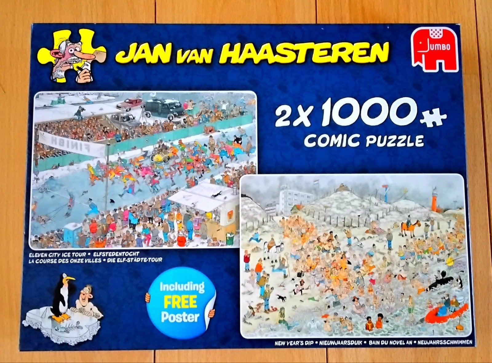 Jan van Haasteren, 2 x1000, Elfstedentocht en Nieuwjaarsduik, Hobby en Vrije tijd, Ophalen of Verzenden, 500 t/m 1500 stukjes