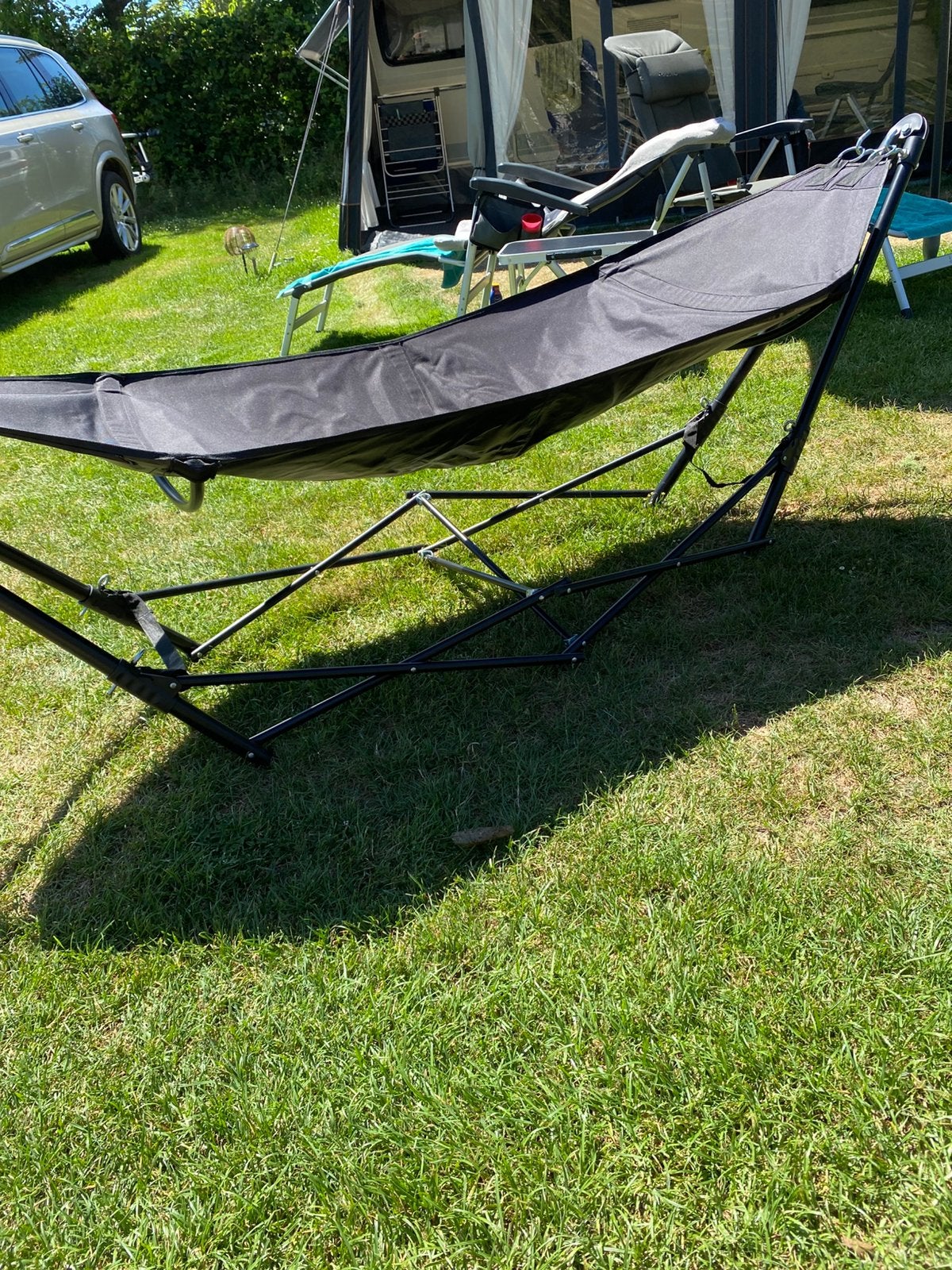 Hangmat stabiel beide zijden 2 ogen met standaard en tas, Tuin en Terras, Hangmatten, Ophalen, Zo goed als nieuw, Inklapbaar