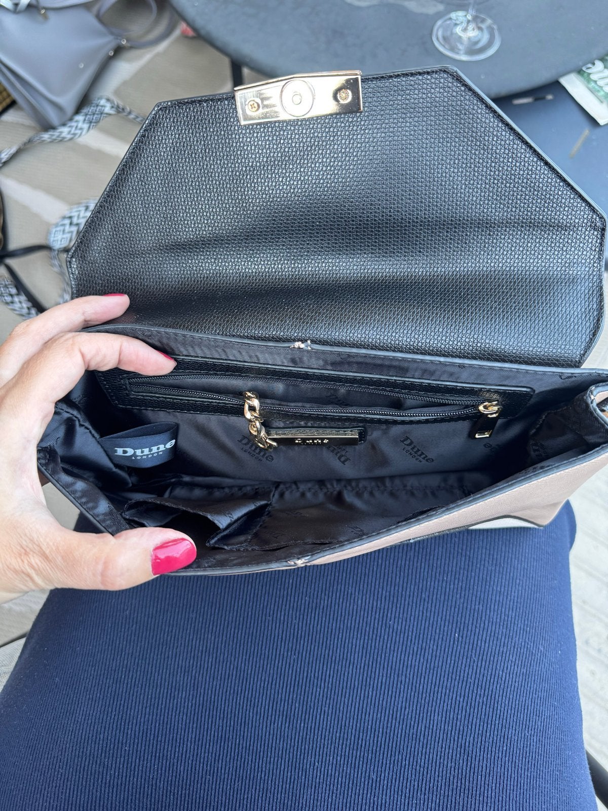Dune London Clutch - Zwart, Beige, Wit, Sieraden, Tassen en Uiterlijk, Tassen | Damestassen, Ophalen of Verzenden, Zo goed als nieuw