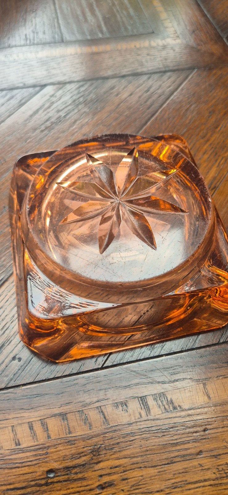 Vintage Oranje Glazen Asbak - Retro Decoratie, Ophalen of Verzenden