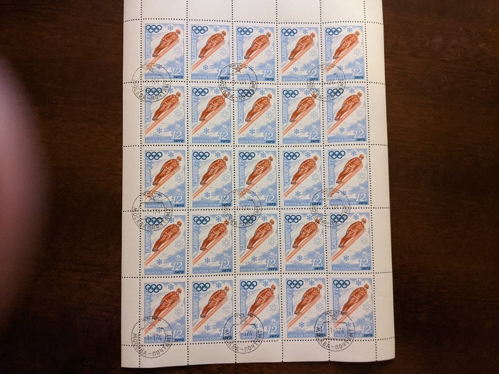 RUSLAND CCCP 1972; CPL VEL (25) O.S. SAPPORO SKISPRINGEN, Postzegels en Munten, Verzenden, Gestempeld, Sport