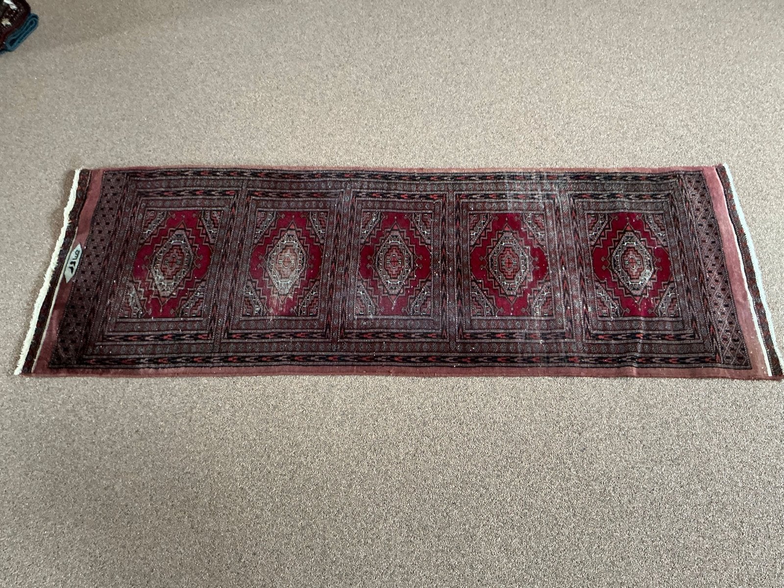 Vintage Oosters Tapijt - Handgeknoopt Rood/Zwart Runner, Gebruikt, 150 tot 200 cm, Rechthoekig, Rood