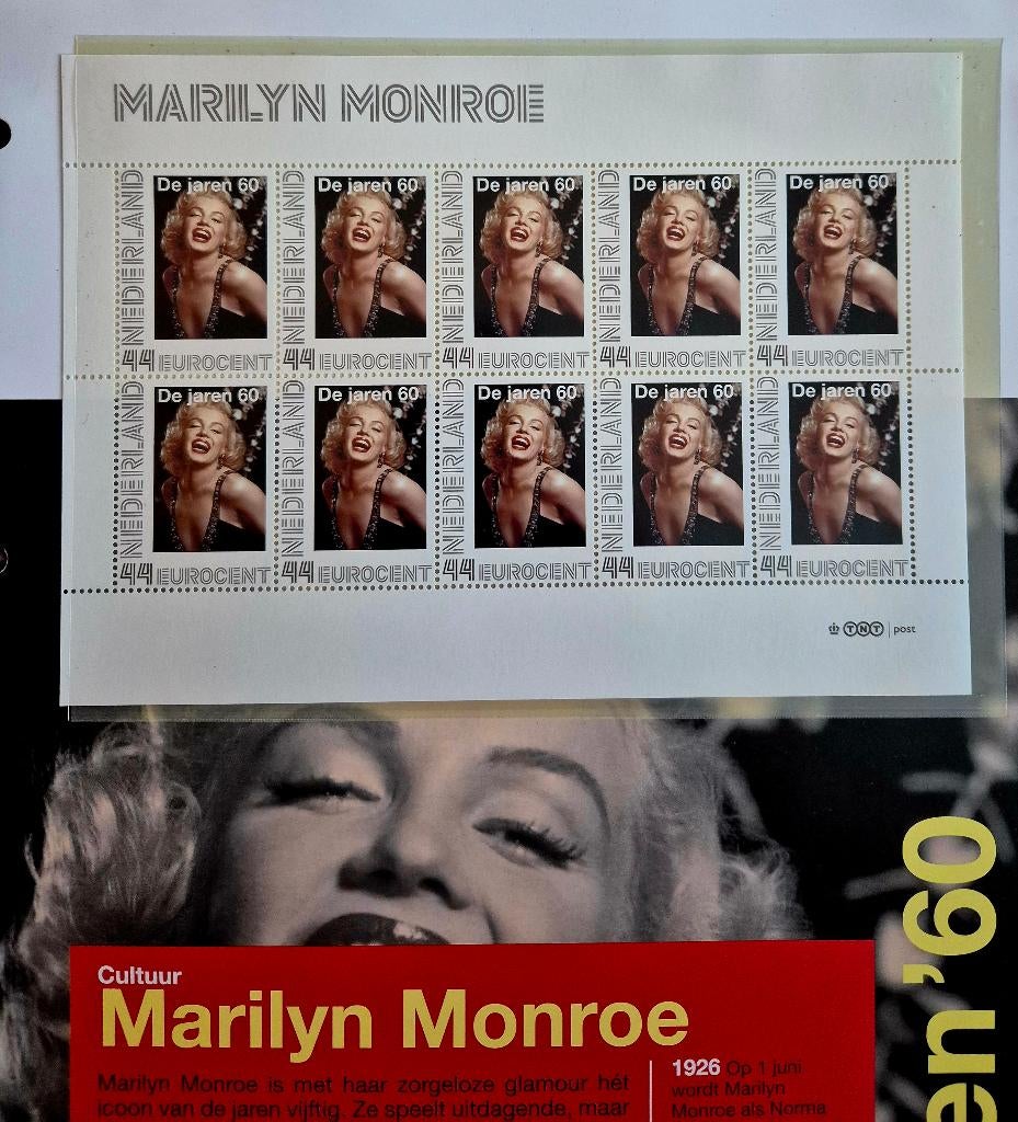 Postzegelvel Marilyn Monroe, Postzegels en Munten, Ophalen of Verzenden, Na 1940, Postfris