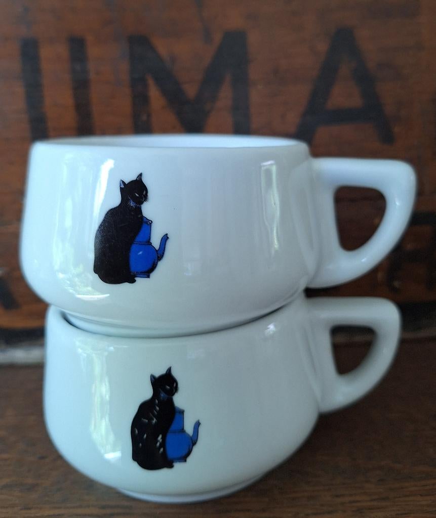 Vintage Zwarte kat koffiekopjes, Ophalen of Verzenden
