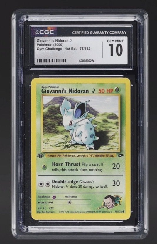Pokemon Gym Challenge 1st Ed. Giovanni's Nidoran CGC 10, Ophalen of Verzenden, Zo goed als nieuw, Losse kaart