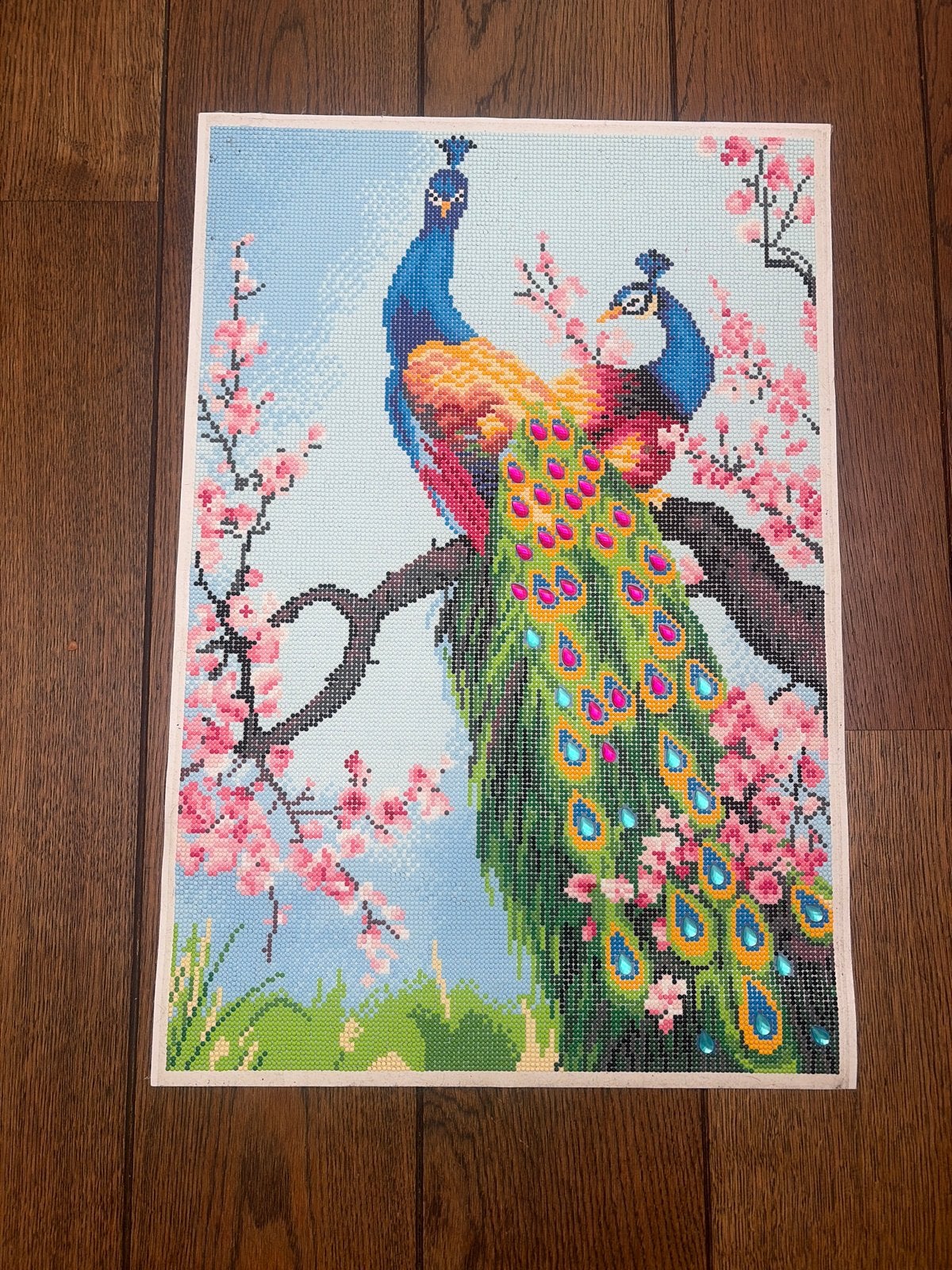 Diamond Painting Pauwen en Bloesem, Gebruikt, Handgemaakt, Meerkleurig, Ophalen of Verzenden