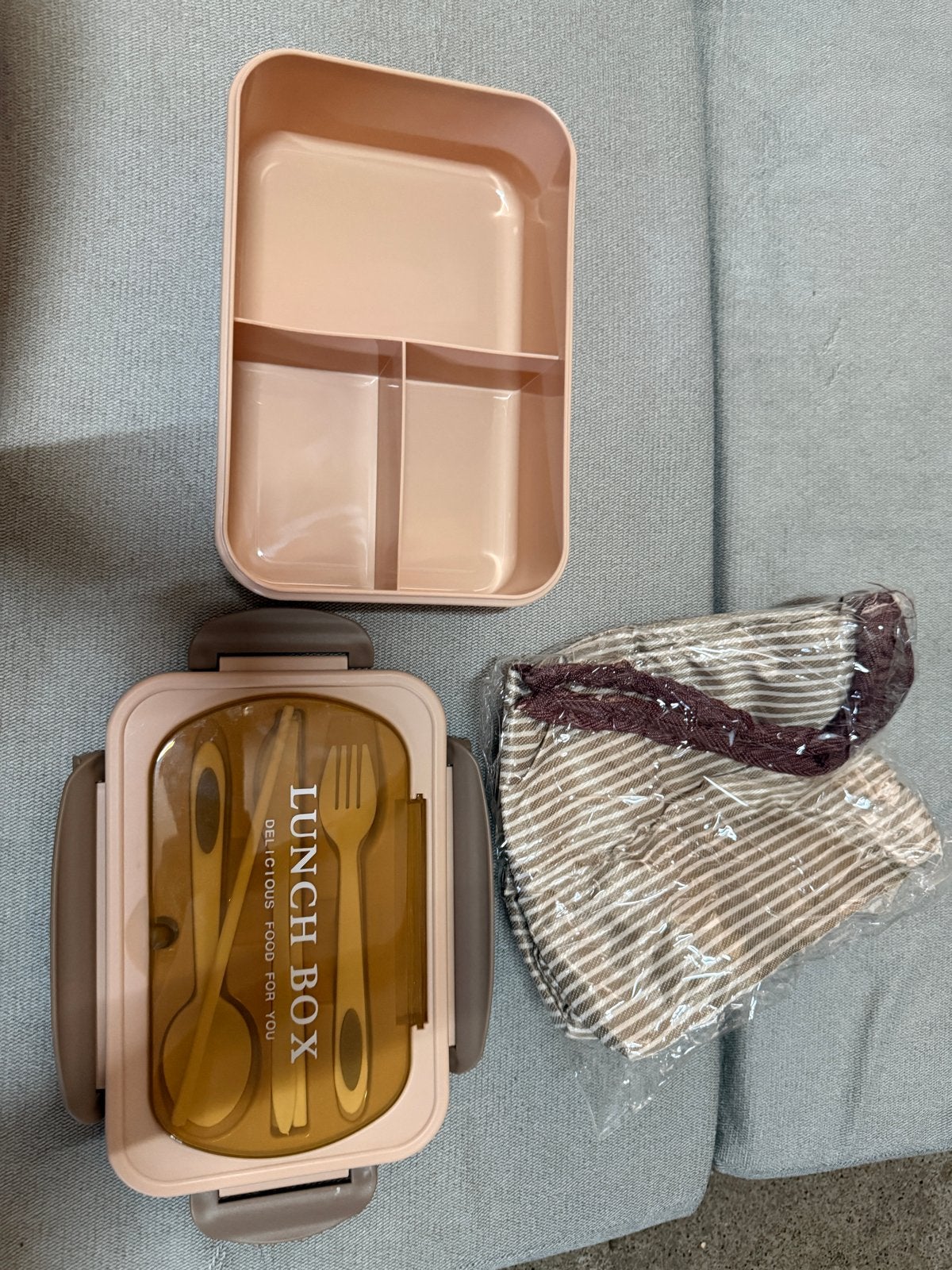 Lunchbox met bestek en tasje - Nieuw, Kunststof, Nieuw, Ophalen of Verzenden, Roze