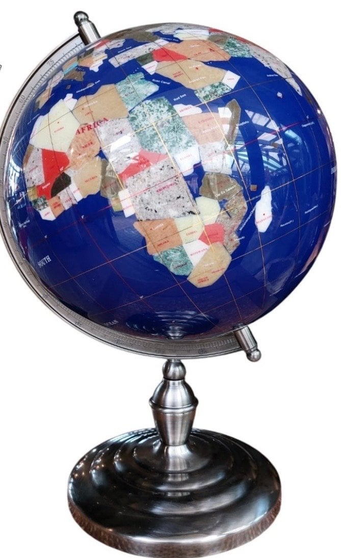 Luxe Lapis Lazuli Wereldbol op Standaard - 33x58cm, Huis en Inrichting, Woonaccessoires | Wereldbollen, Ophalen, Gebruikt, Steen/keramiek