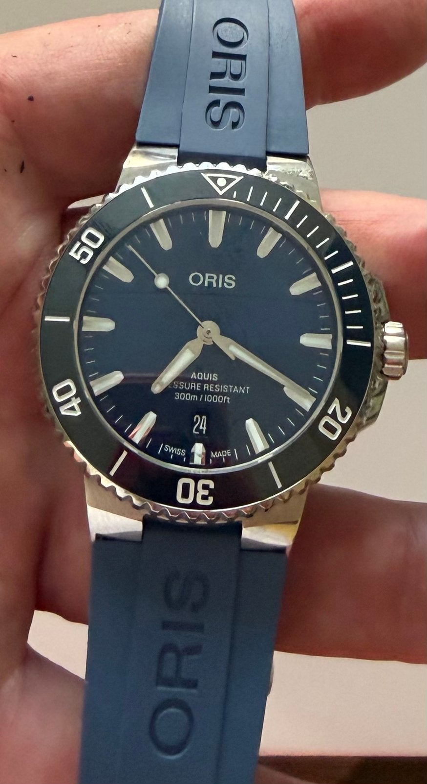 Oris Aquis Date 41,5 mm blue blauw uit 2026, Staal, Polshorloge, Overige materialen, Zo goed als nieuw