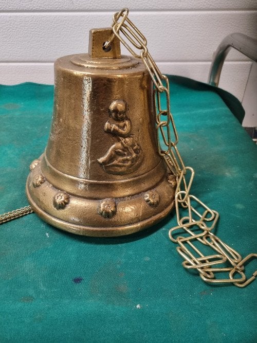 bel groot antiek messing met afbeelding, Ophalen of Verzenden
