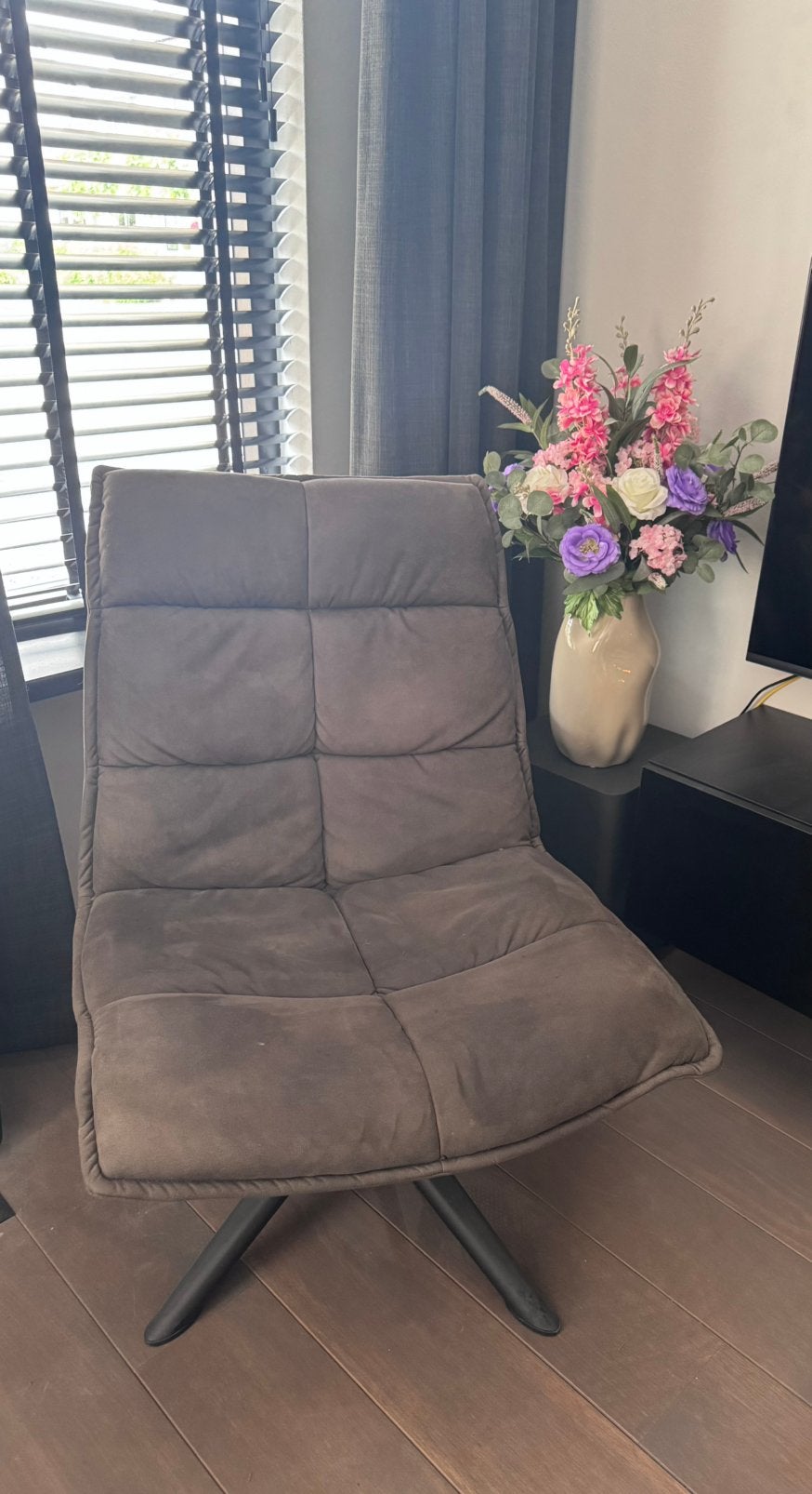 Comfortabele draaibare fauteuil - Bruin stof, Ophalen, Gebruikt, Bruin, Eén