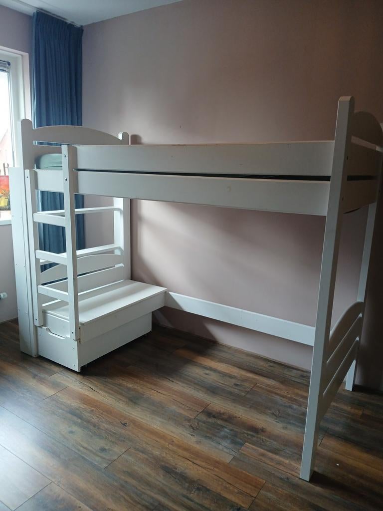 Hoogslaper wit met lade en trap, Ophalen, Gebruikt, Eenpersoons, 200 cm