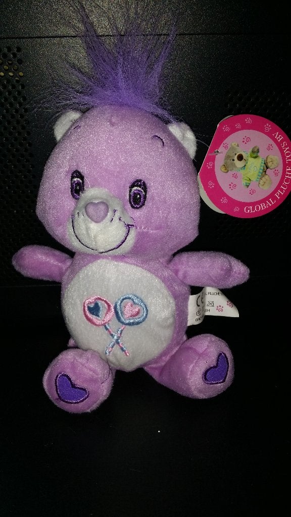 troetelbeer paars globale pluche toys met 2 lolly's, Paars, Overige merken, Overige karakters, Beer