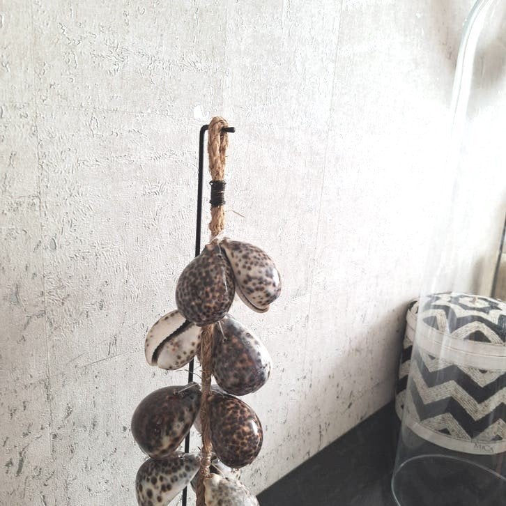 bruin tijgerschelpen ketting op zwarte voet ibiza japandi, Nieuw, Ophalen of Verzenden, X, X