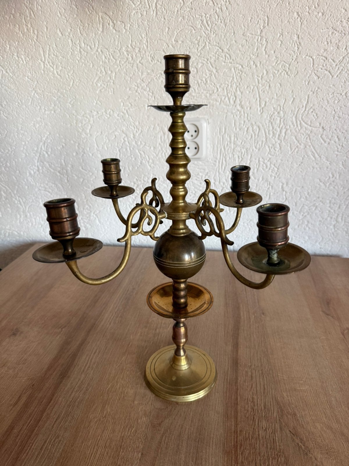 Vintage kandelaar messing/ brons 5 arm, Antiek en Kunst, Ophalen, Koper of Brons