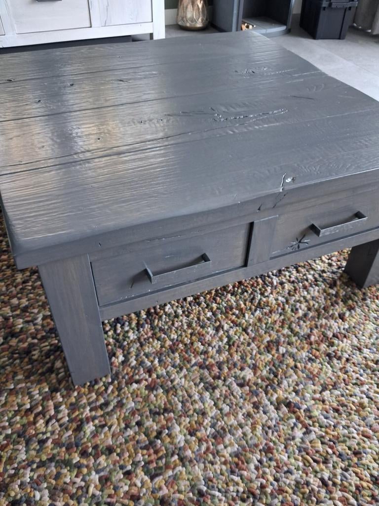 Eiken Grey Washed Salontafel met Lades, Ophalen, Zo goed als nieuw, 100 tot 150 cm, 100 tot 150 cm