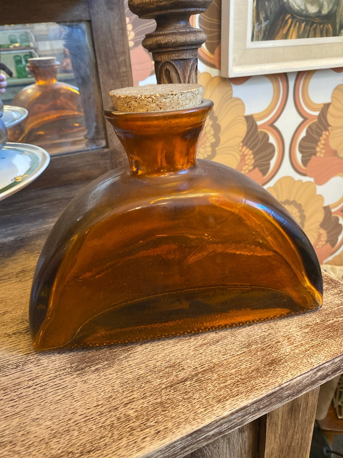 Vintage Amber Glazen Fles met Kurk - Decoratief, Ophalen