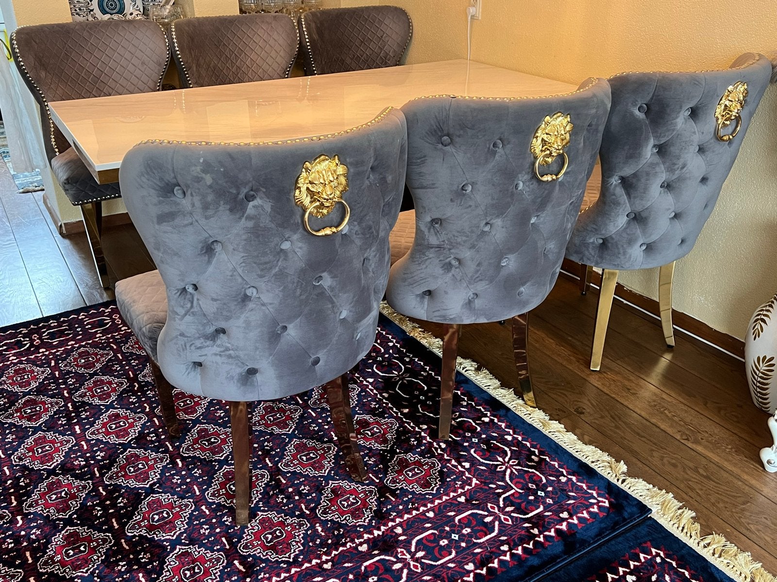 Marmeren eettafel met 6 luxe stoelen - Zo goed als nieuw, Ophalen, Overige materialen, 50 tot 100 cm, Zo goed als nieuw