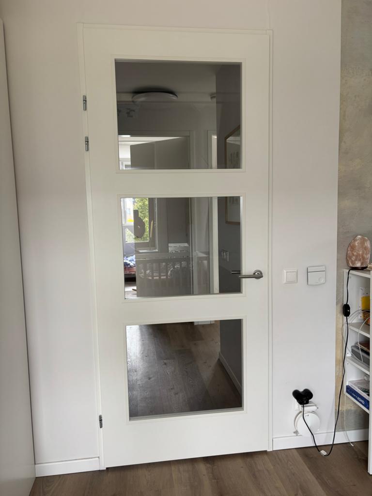 Berkolux 31 Binnendeur met Glas, Kristalwit, Links, Ophalen, 80 tot 100 cm, 215 cm of meer, Binnendeur