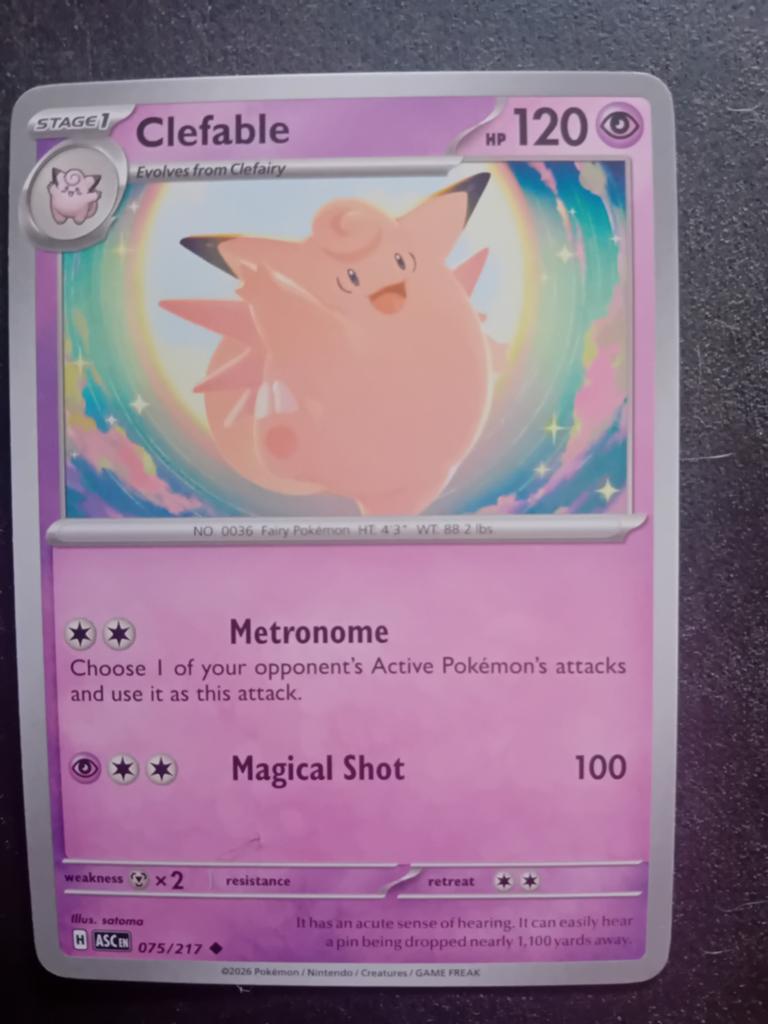 Pokémon Kaart Clefable 075/217 ASCIN, Ophalen of Verzenden, Zo goed als nieuw, Losse kaart, Foil
