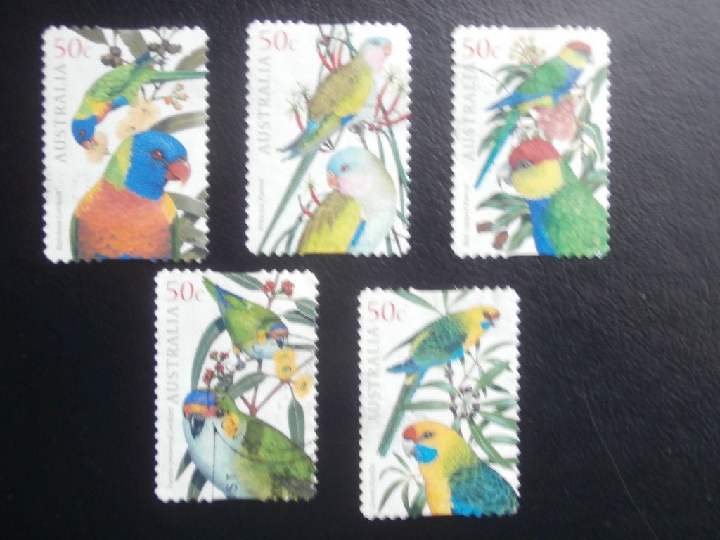 AUSTRALIE; set (5) VOGELS, Verzenden, Gestempeld, Dier of Natuur