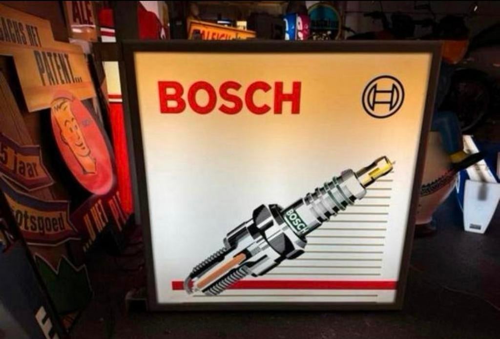 Vintage Bosch Bougie Lichtbak - Reclamebord, Ophalen, Gebruikt, ., Lichtbak of (neon) lamp