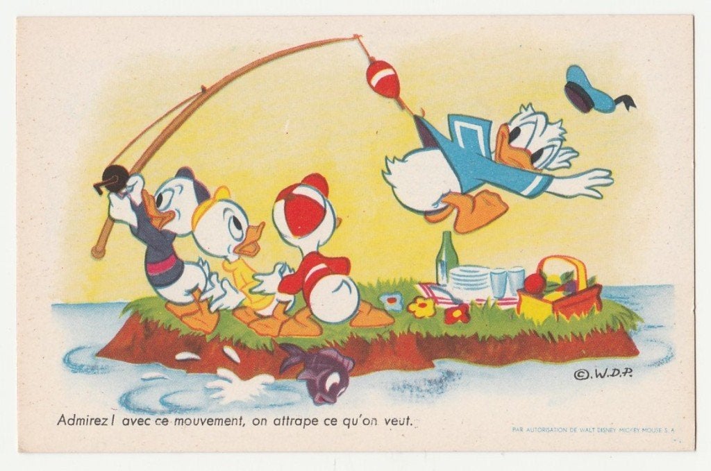 Disney.  Hengelsport. Donald en de neefjes., Verzenden, 1940 tot 1960, Ongelopen, Overige thema's